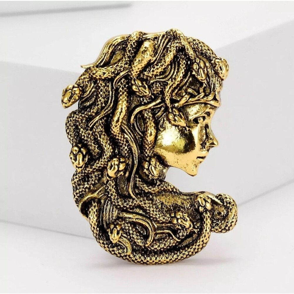 Golden Medusa Brooch Greek Mythology Snake Woman Pin & Pendant Necklace Charm